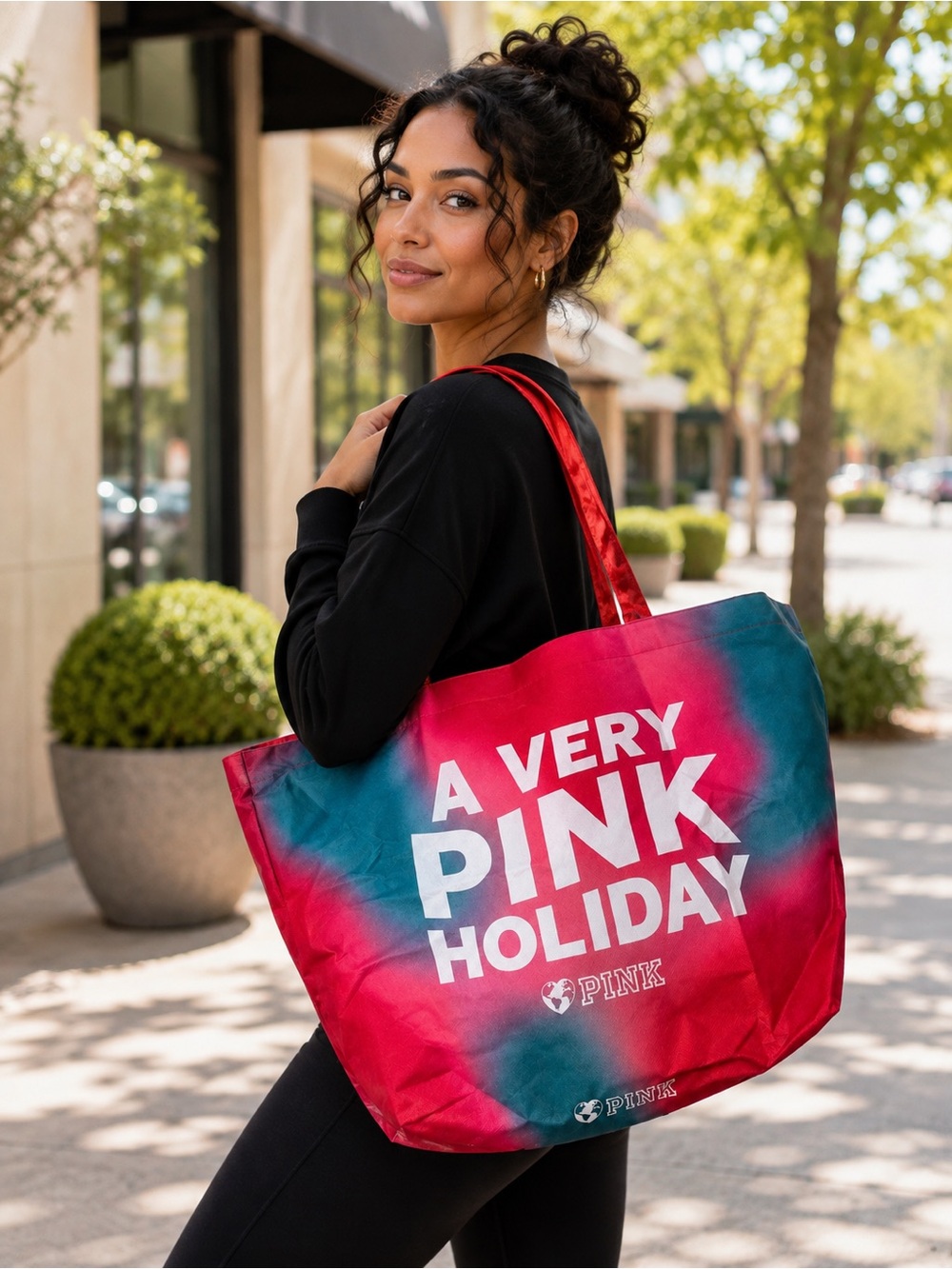 PINK Victoria's Secret Red & Teal Holiday Tote